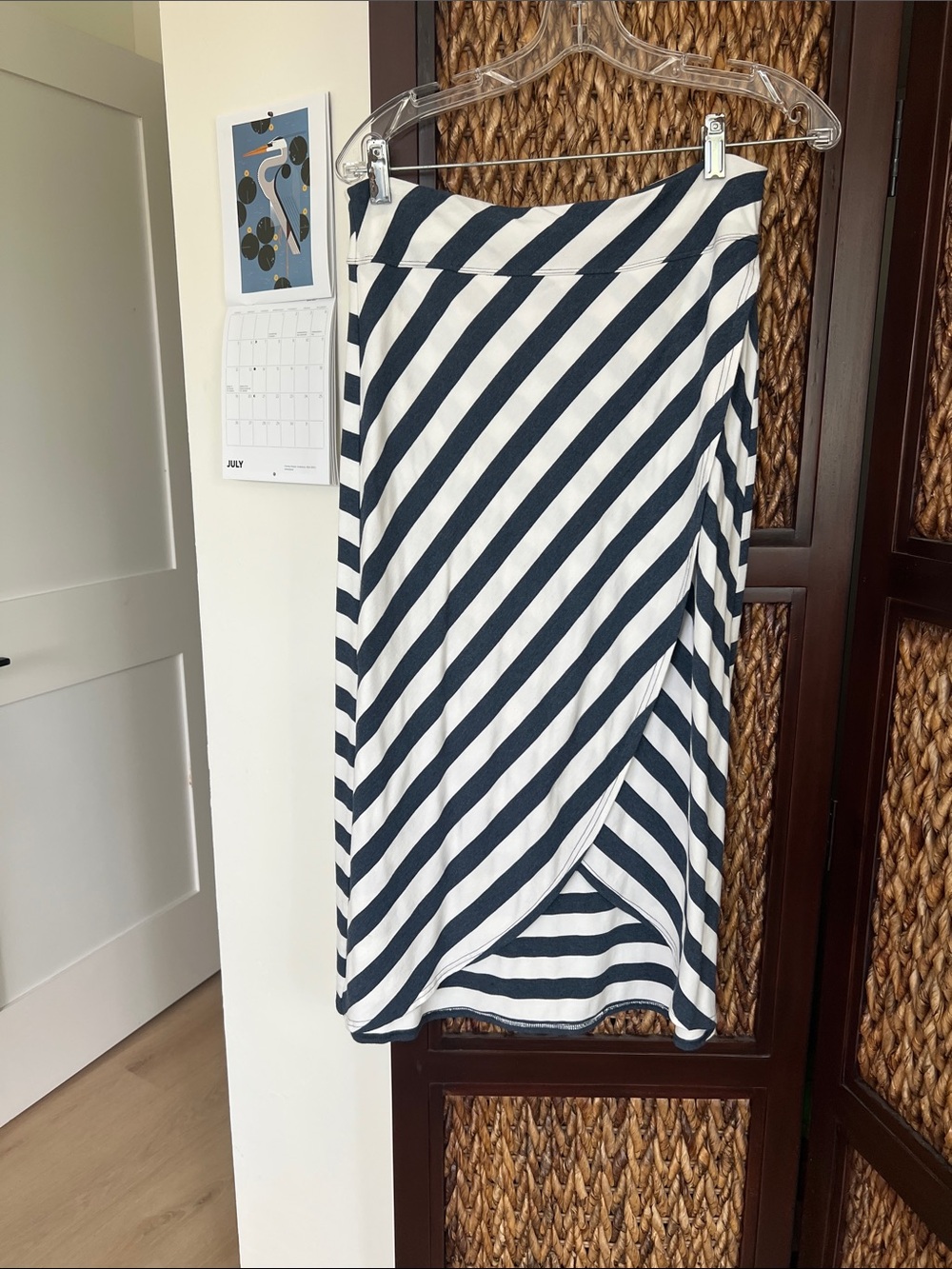 Athleta Navy and White Diagonal Stripe Wrap Skirt size small